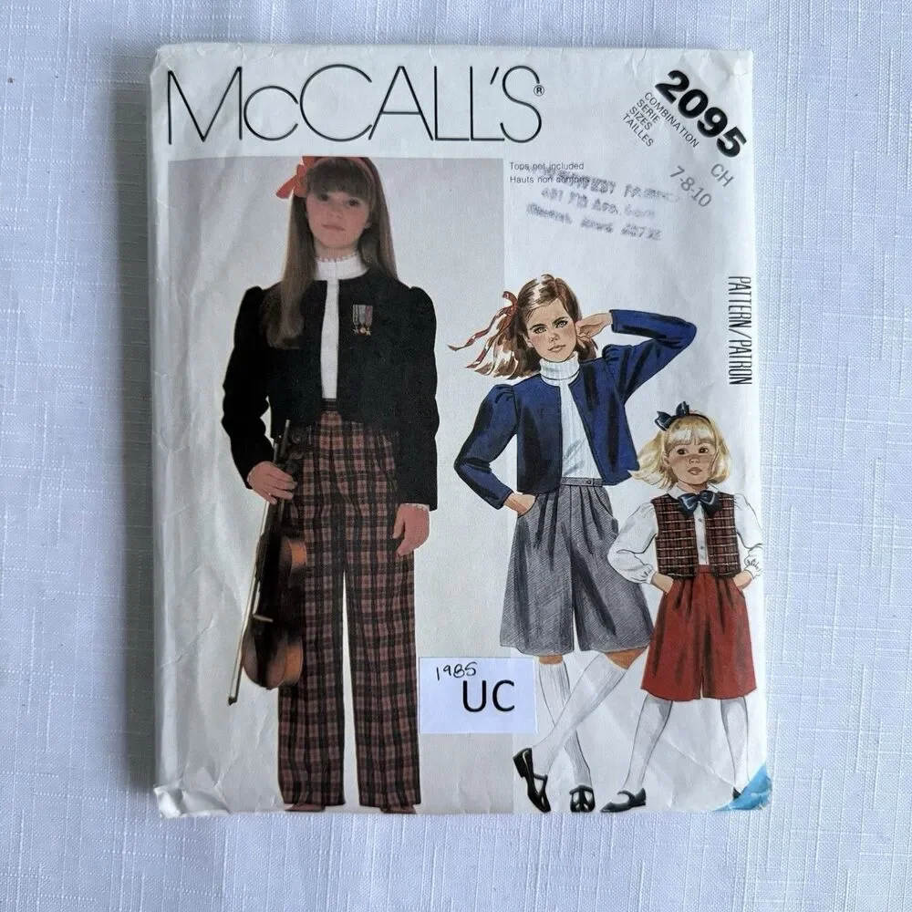 Vtg 80s McCalls 2095 Girl's Jacket Vest Culottes Pants Sewing Pattern Sz 7 8 10